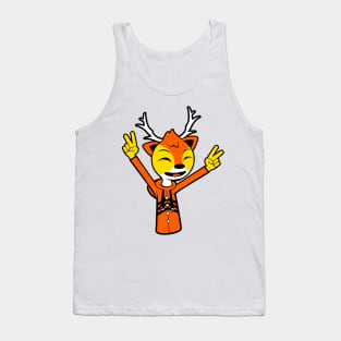 Happy Golden Reindeer With Two Raised Peace Hand Signs Tank Top